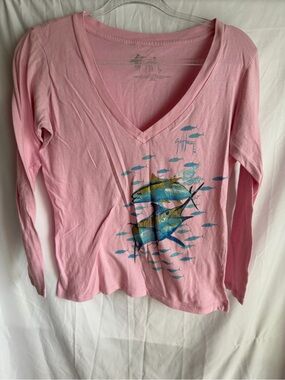 Guy Harvey Women’s Size large  Pink & Multicolors Long Sleeve V-Neck Top
